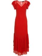 De La Vali Shortsleeved Maxi Dress With Ruffles - Red