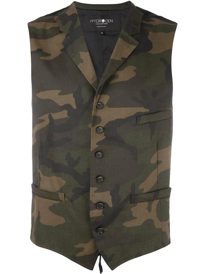 Hydrogen Camouflage Print Gilet, Men's, Size: Large, Black, Cotton/spandex/elastane