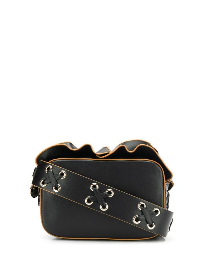 Red Valentino Red(v) Lace-up Ruffled Shoulder Bag - Black