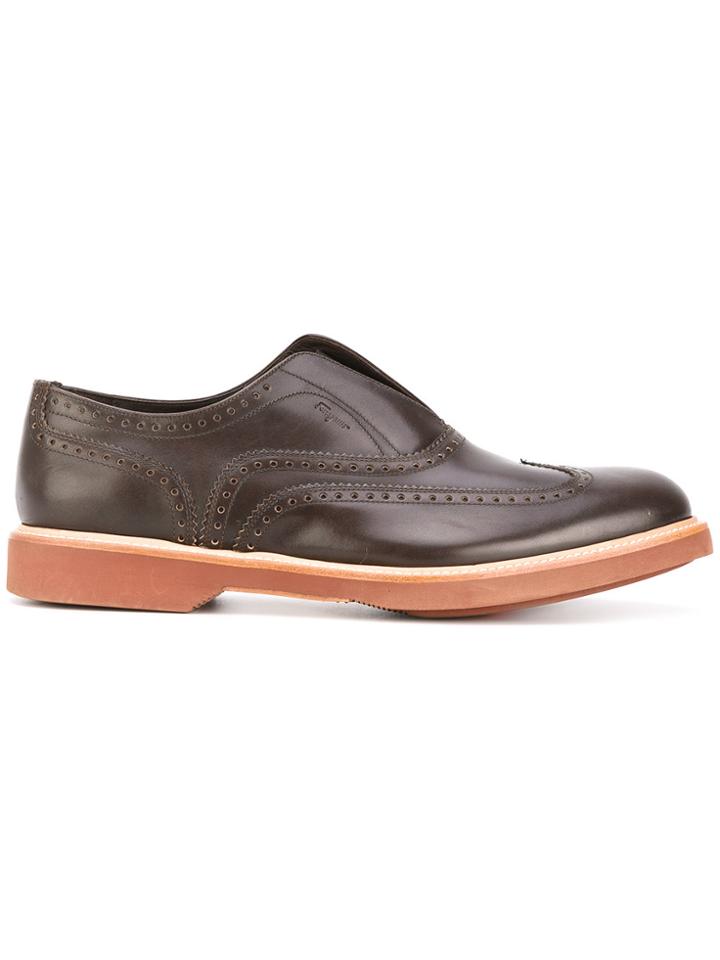 Salvatore Ferragamo Contrast Sole Brogues - Brown