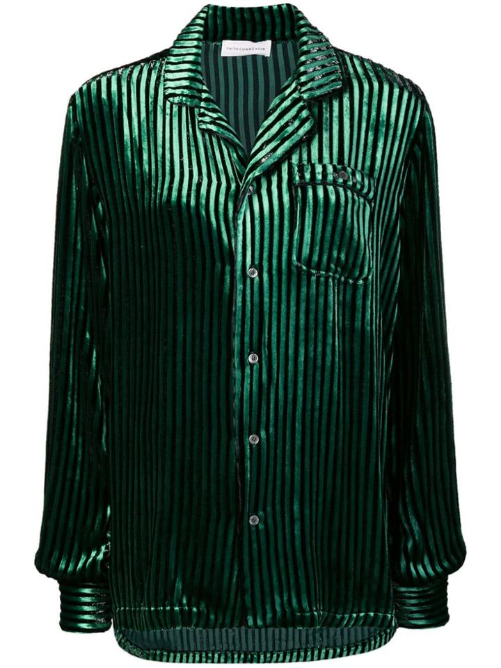 Faith Connexion Striped Single Pocket Shirt - Green