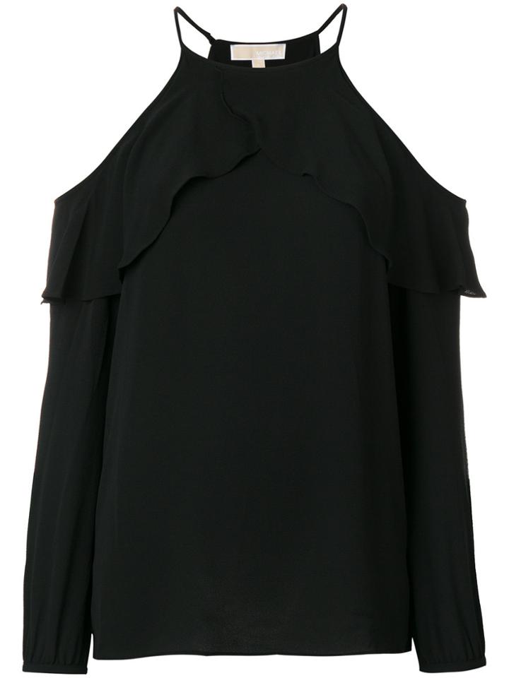 Michael Michael Kors Cutout Shoulders Frilled Blouse - Black