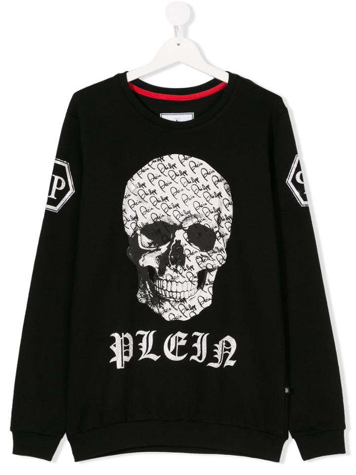 Philipp Plein Junior Teen Logo Skull Print Sweatshirt - Black