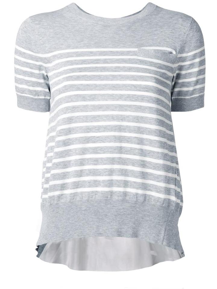 Sacai Striped Cupro Insert Top, Women's, Size: 3, Grey, Cotton/cupro/polyester