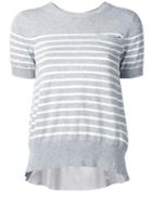 Sacai Striped Cupro Insert Top, Women's, Size: 3, Grey, Cotton/cupro/polyester