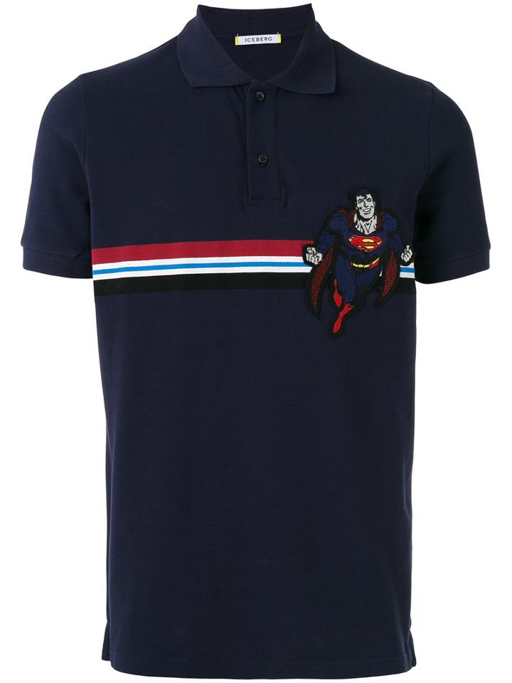 Iceberg Superman Patch Polo Shirt, Men's, Size: Xl, Blue, Cotton/polyester