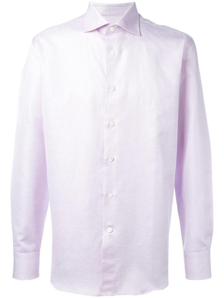 Canali Plain Shirt, Men's, Size: 42, Pink/purple, Cotton/linen/flax