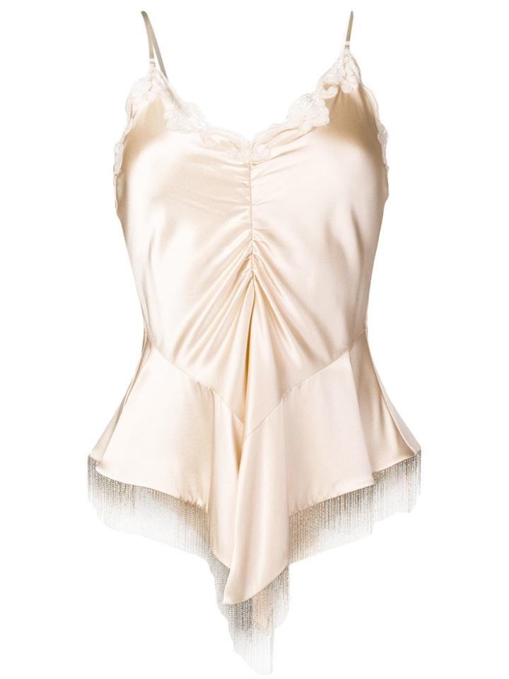 Alexander Wang Ruched Lace Beaded Top - Neutrals