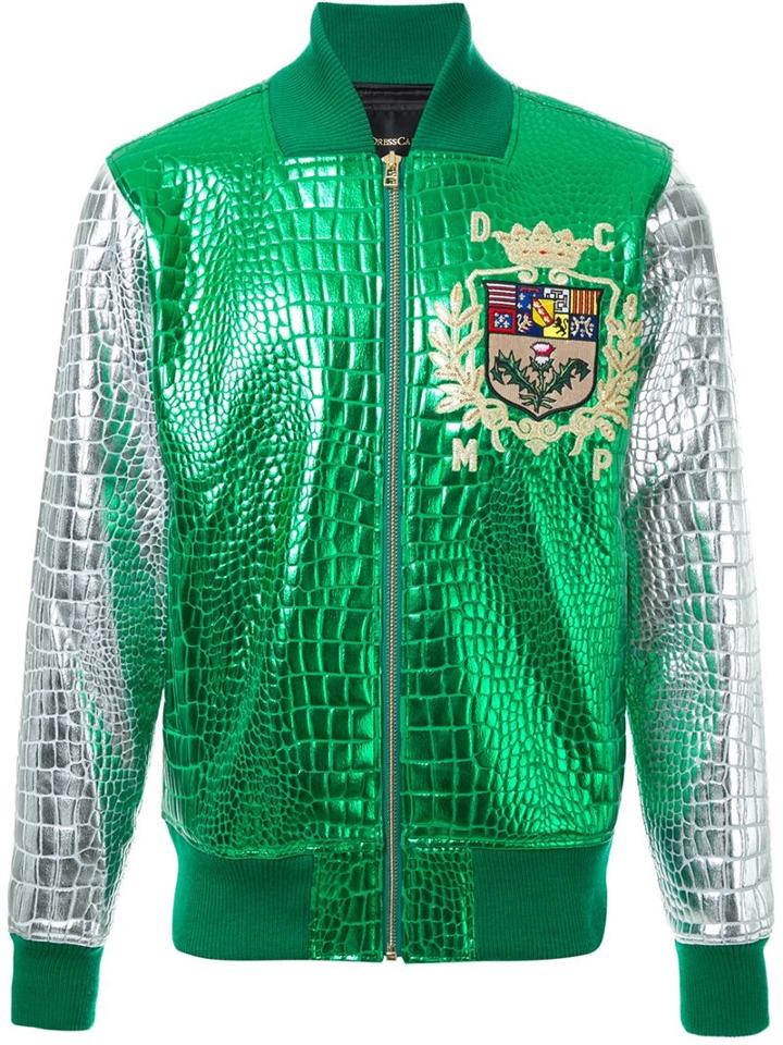 Dresscamp Metallic (grey) Crocodile Effect Bomber Jacket, Men's, Size: 44, Polyester