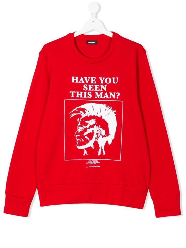 Diesel Kids Slogan Print Sweatshirt - Red