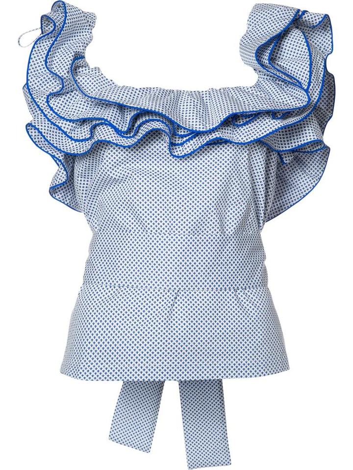 Rosie Assoulin Ruffled Collar Blouse, Women's, Size: Small, Blue, Cotton