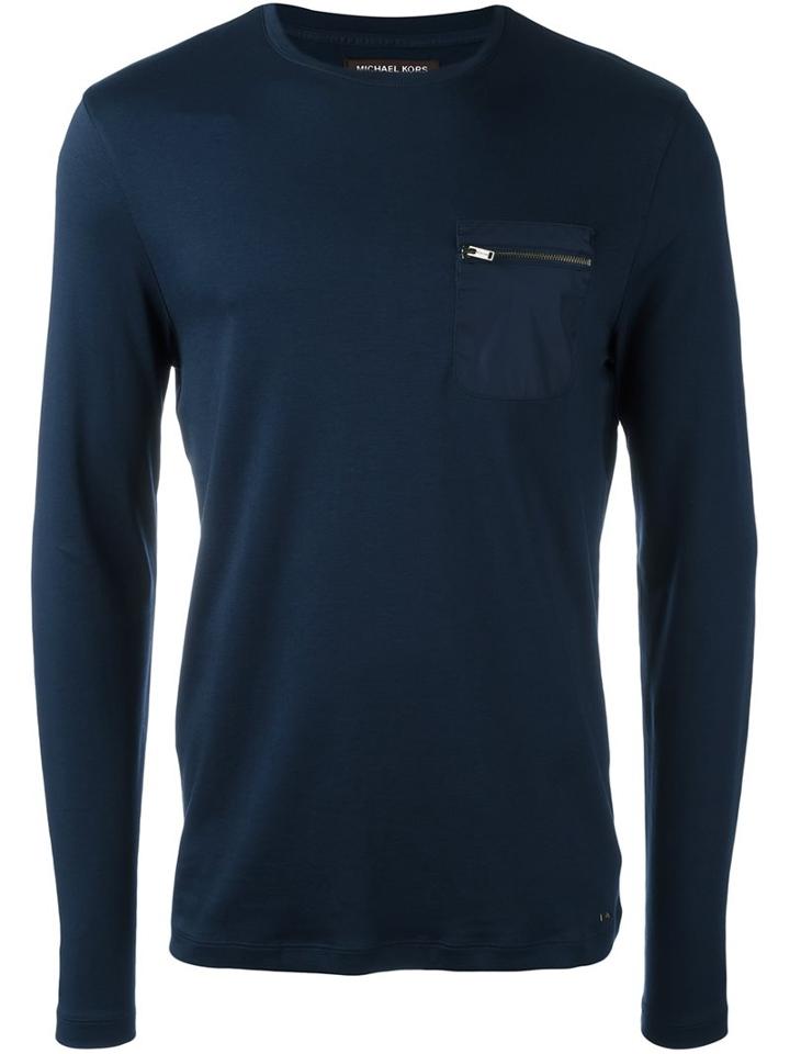 Michael Kors Zipped Pocket Longsleeved T-shirt, Men's, Size: Medium, Blue, Cotton