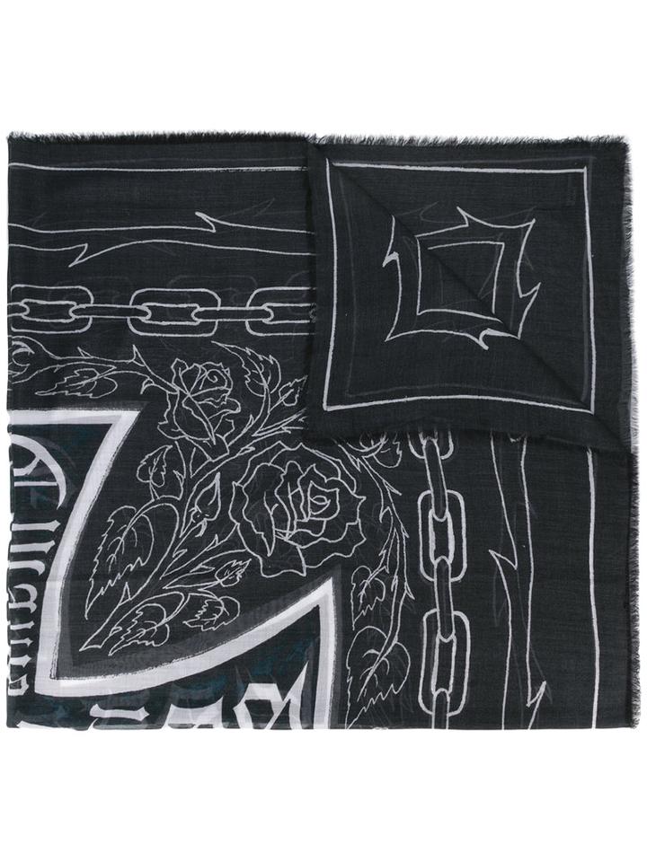 Enfants Riches Deprimes - Linear Print Scarf - Women - Viscose - One Size, Black, Viscose