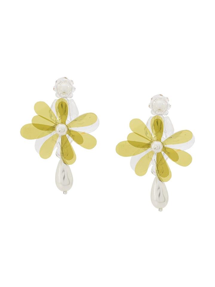 Simone Rocha Flower Drop Earrings - Green