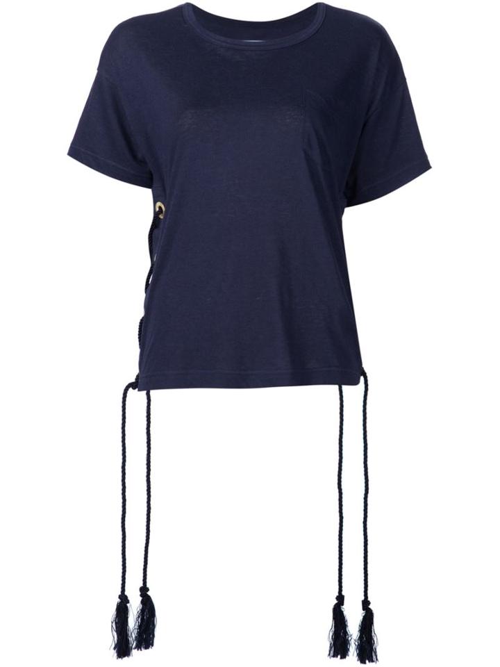 Sacai Lace Up T-shirt, Women's, Size: 2, Blue, Cotton/linen/flax