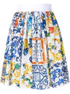 Dolce & Gabbana Majolica Print Lace Skirt - Blue
