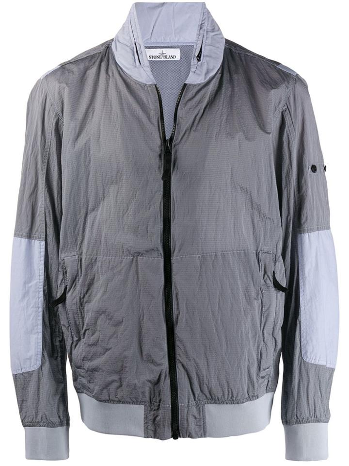 Stone Island Logo Patch Bomber Jacket - Blue