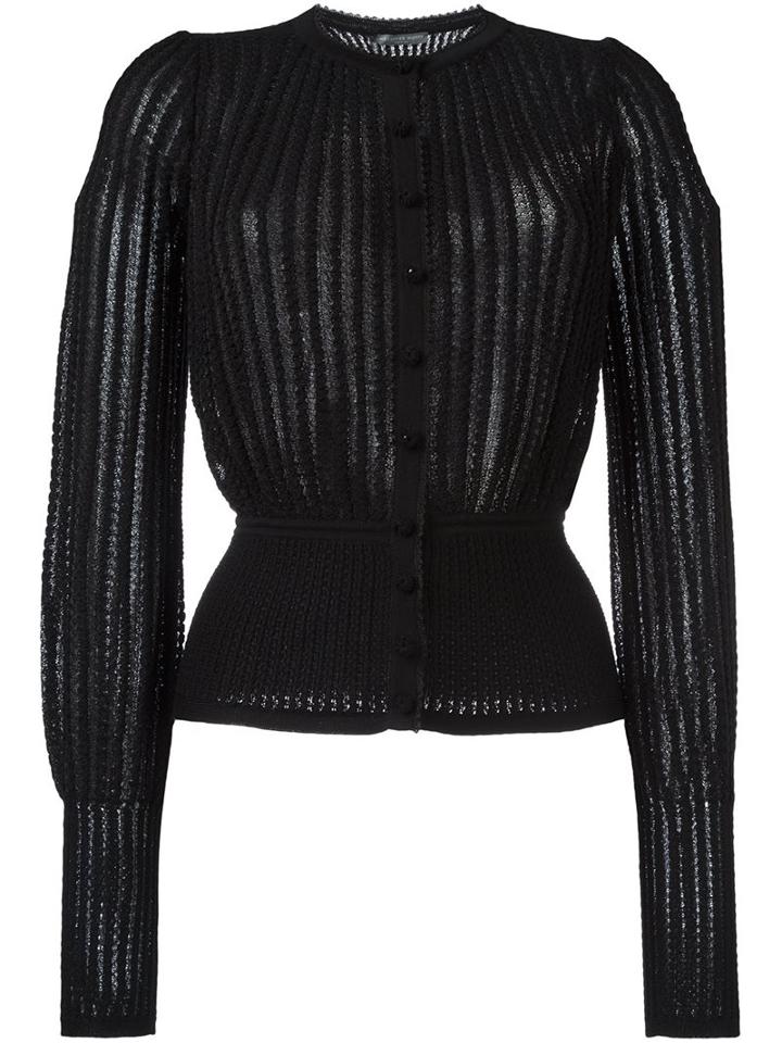 Alexander Mcqueen Peplum Cardigan, Women's, Size: Medium, Black, Wool/silk/metallic Fibre/spandex/elastane
