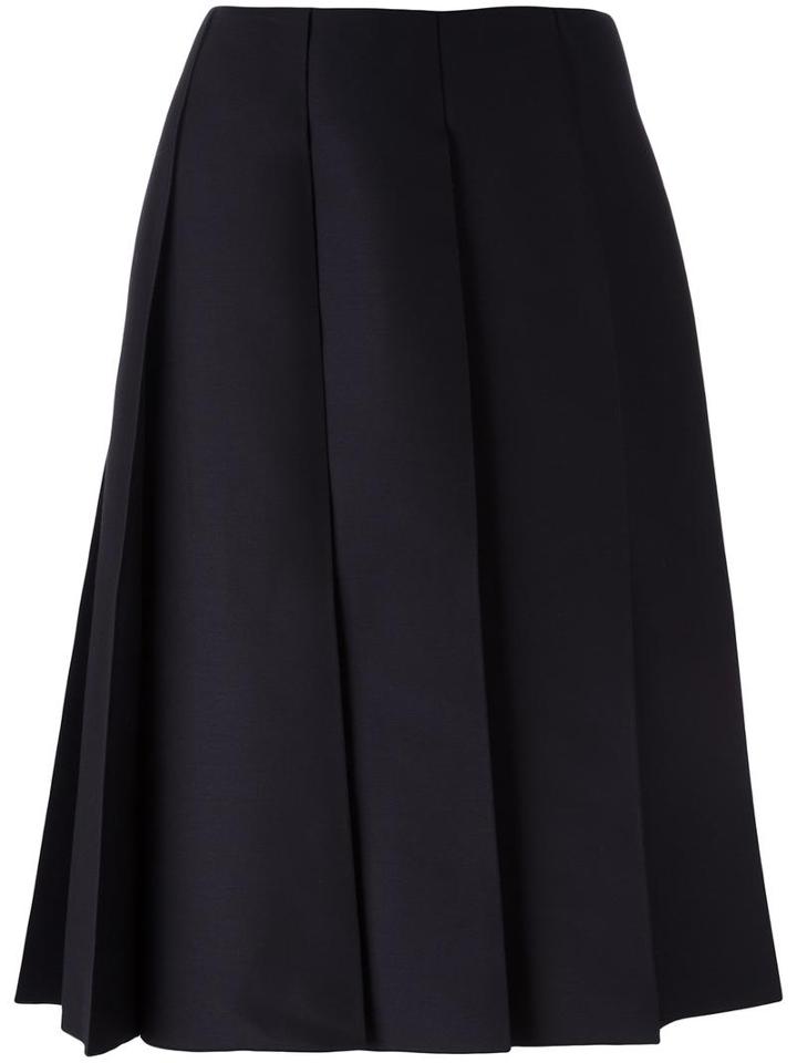 Nina Ricci Lace Hem Pleated Skirt, Women's, Size: 38, Blue, Silk/wool