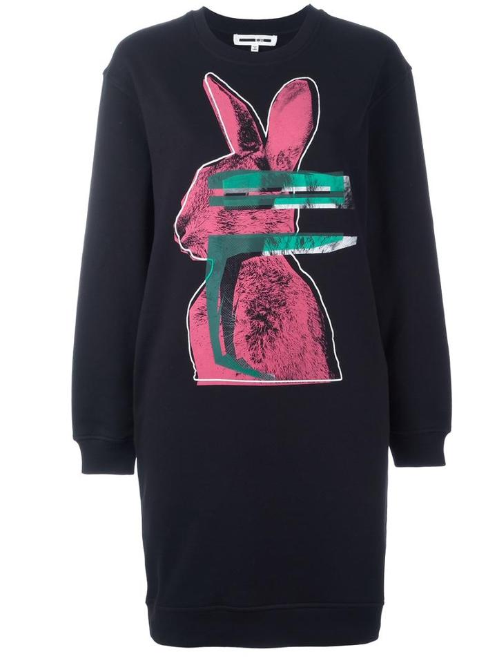 Mcq Alexander Mcqueen Glitch Bunny Sweatshirt Dress, Women's, Size: Large, Black, Cotton/polyester