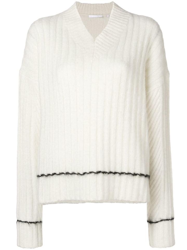 Helmut Lang Ribbed V-neck Sweater - White