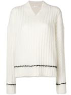 Helmut Lang Ribbed V-neck Sweater - White