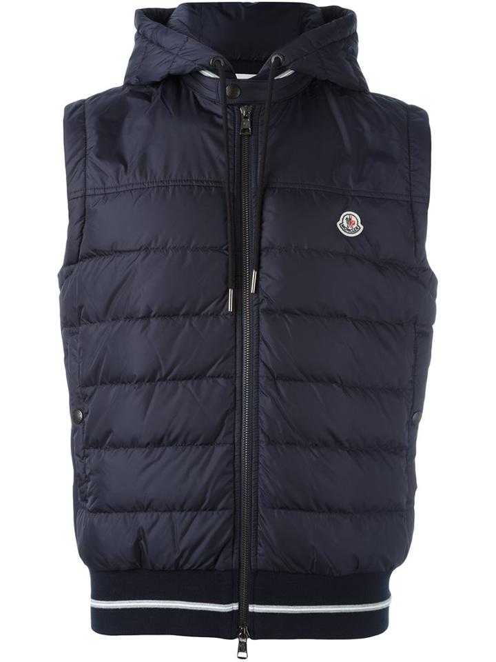 Moncler Hooded Padded Gilet, Men's, Size: Xl, Blue, Polyamide/cotton/cotton