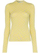 Off-white Checkerboard Print Top - Yellow