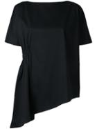 Clane - Asymmetric Hem Gathered Top - Women - Cotton/polyester - 1, Black, Cotton/polyester