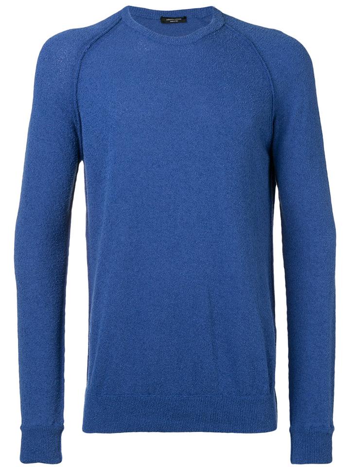 Roberto Collina Ribbed Trim Sweatshirt, Men's, Size: 50, Blue, Cotton/polyamide