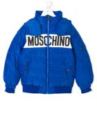 Moschino Kids Teen Logo Print Padded Jacket - Blue
