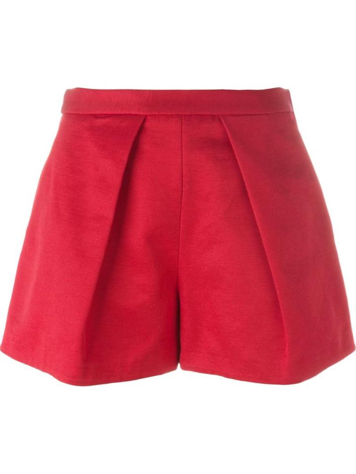 Msgm Front Pleat Shorts, Women's, Size: 42, Red, Cotton/viscose