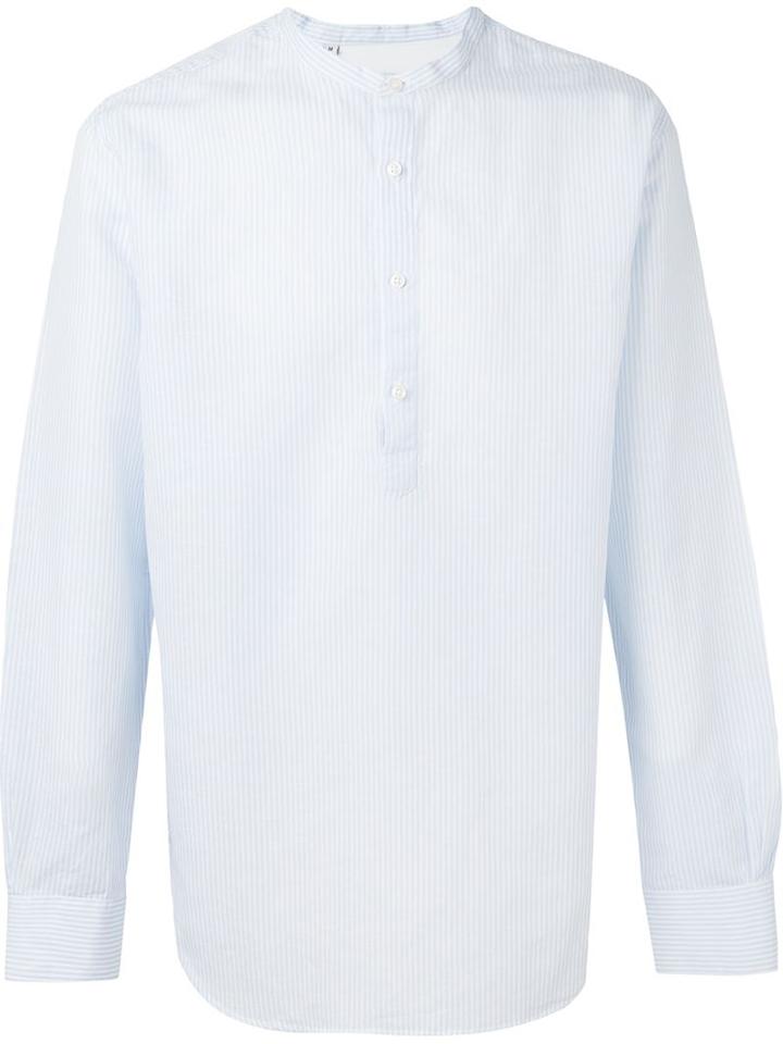 Officine Generale Band Collar Striped Shirt