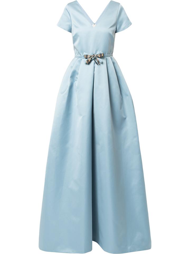 Rochas V-neck Flared Dress - Blue