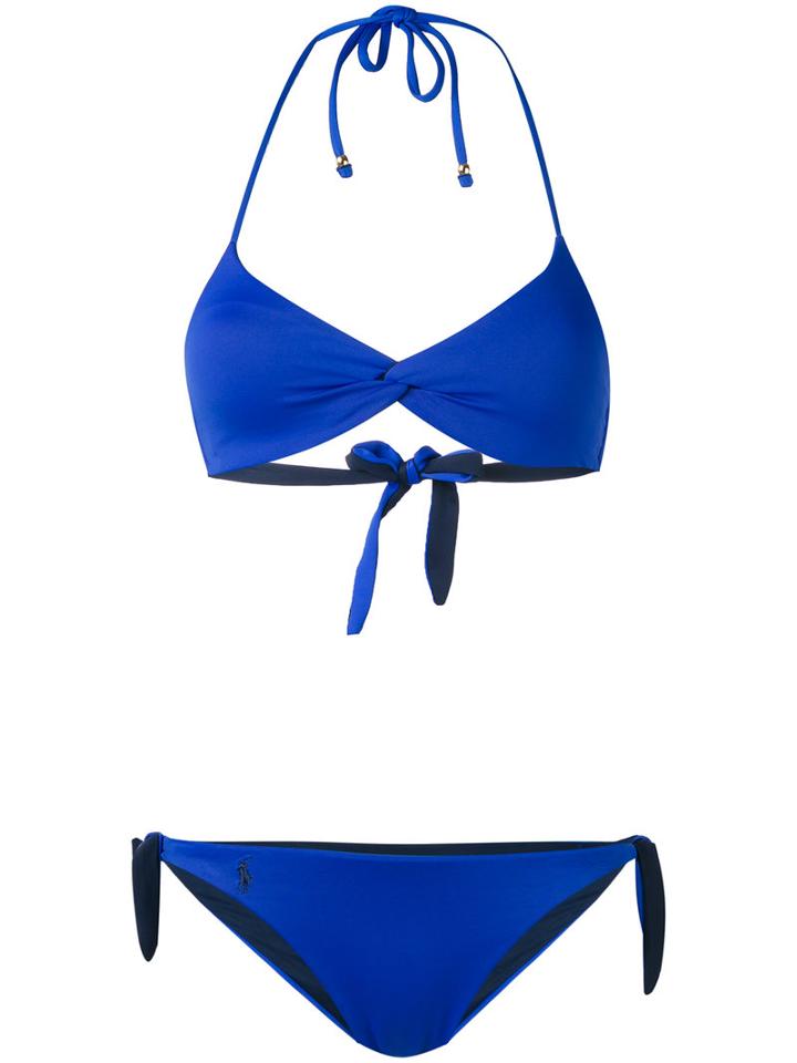 Polo Ralph Lauren Halter Neck Bikini, Women's, Size: Medium, Blue, Nylon/spandex/elastane