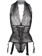 Folies By Renaud Lace Suspenders Bodysuit, Women's, Size: Medium, Black, Nylon