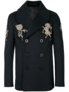 Alexander Mcqueen - Embroidered Peacoat - Men - Cotton/viscose/cashmere/virgin Wool - 50, Black, Cotton/viscose/cashmere/virgin Wool