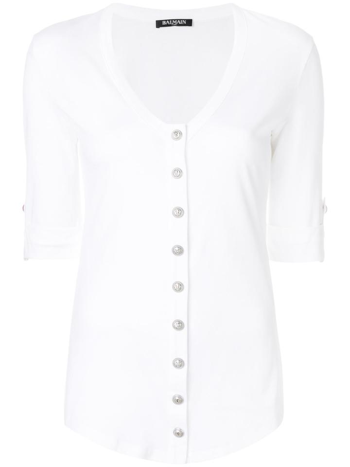 Balmain V-neck Button Top - White