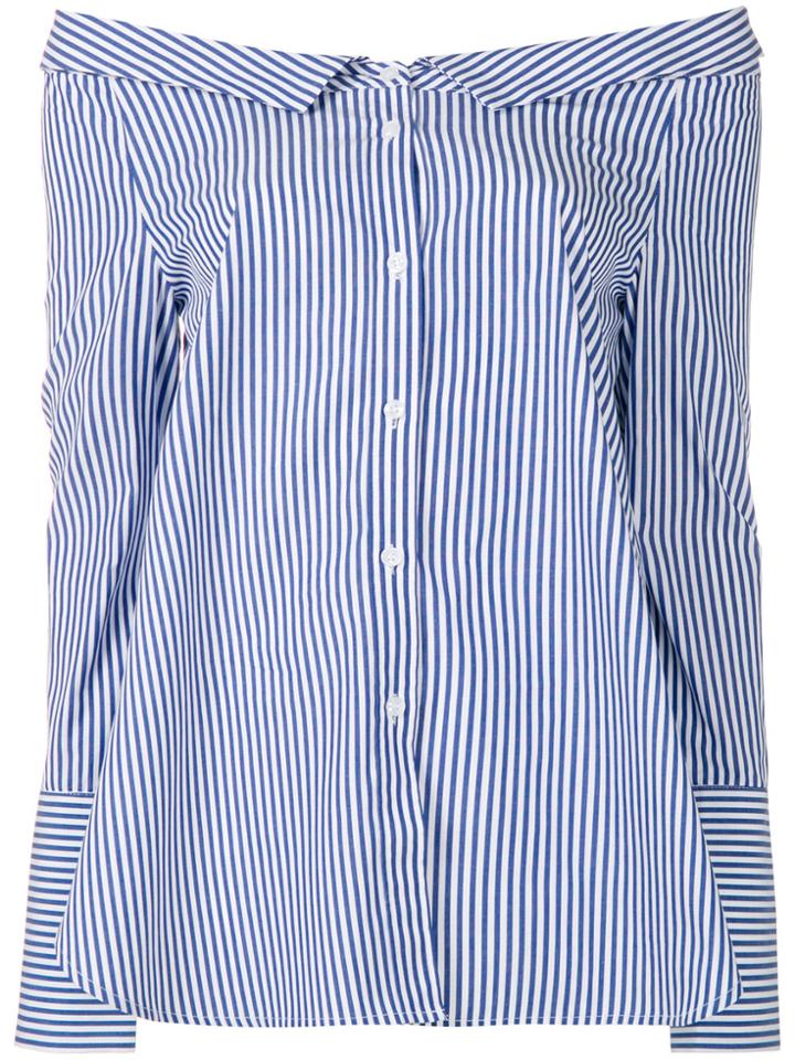 Jovonna Off The Shoulder Striped Shirt - Blue