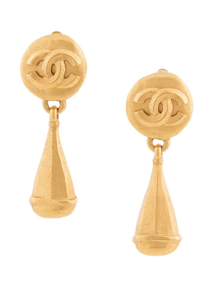 Chanel Pre-owned Logo Dangling Earrings - Metallic