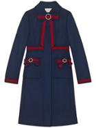 Gucci Wool Coat With Web Bows - Blue