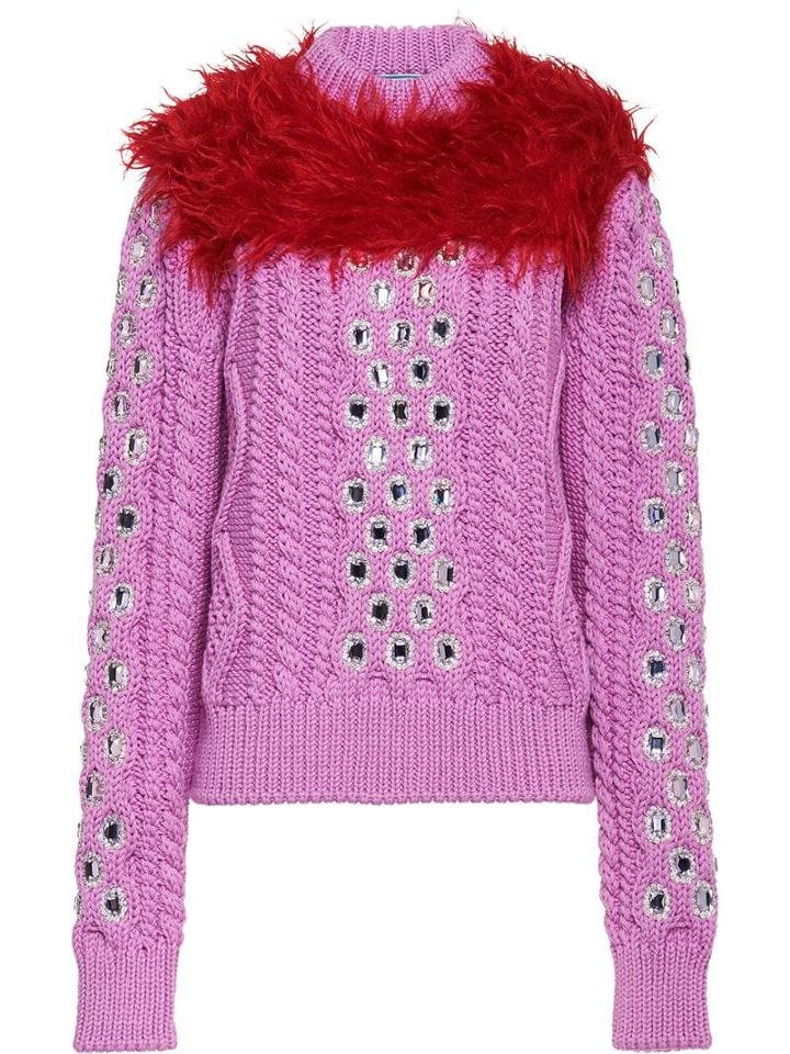 Prada Cordonnet Yarn Sweater With Decorations - Pink