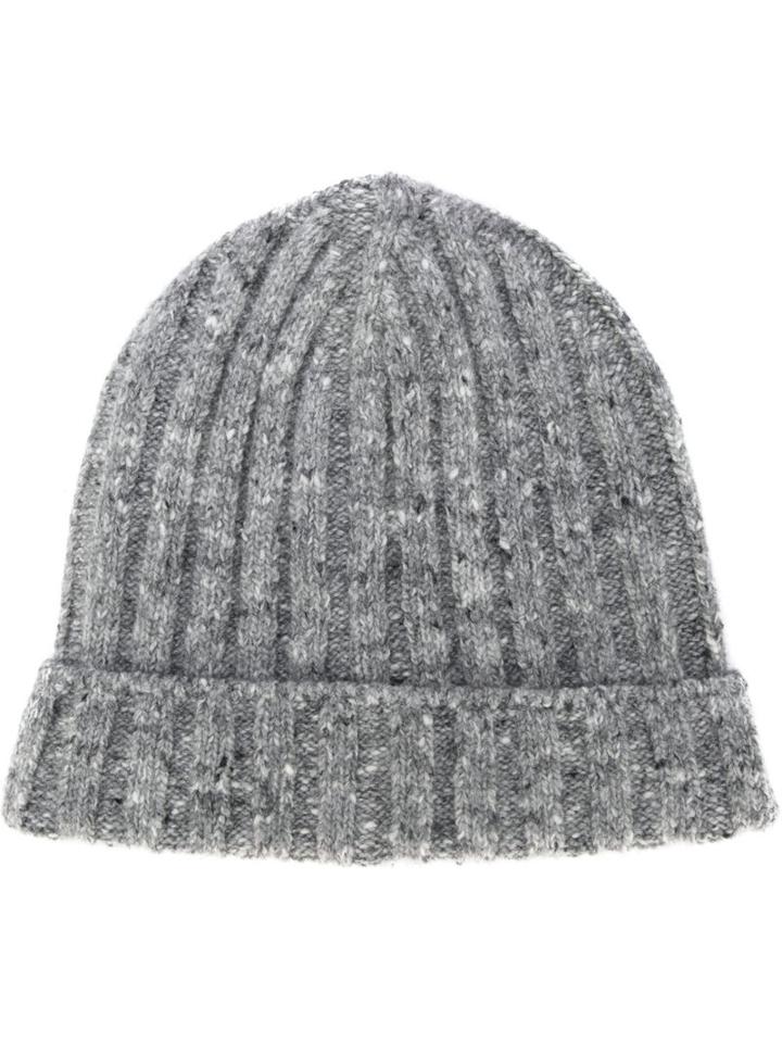 Brunello Cucinelli Ribbed Beanie, Men's, Size: Large, Grey, Cashmere/virgin Wool/polyimide