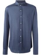 Brunello Cucinelli Cutaway Collar Shirt, Men's, Size: Medium, Blue, Silk/cotton