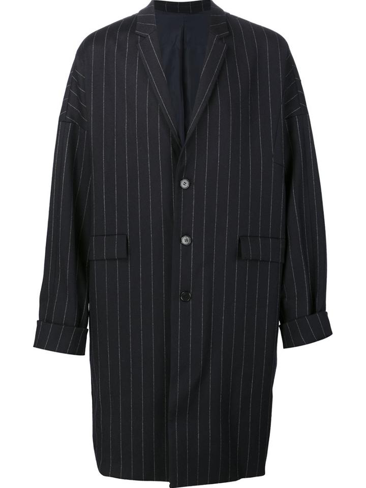 Juun.j 'cocoon' Pinstriped Coat, Men's, Size: 46, Blue, Polyester/polyurethane/rayon/wool