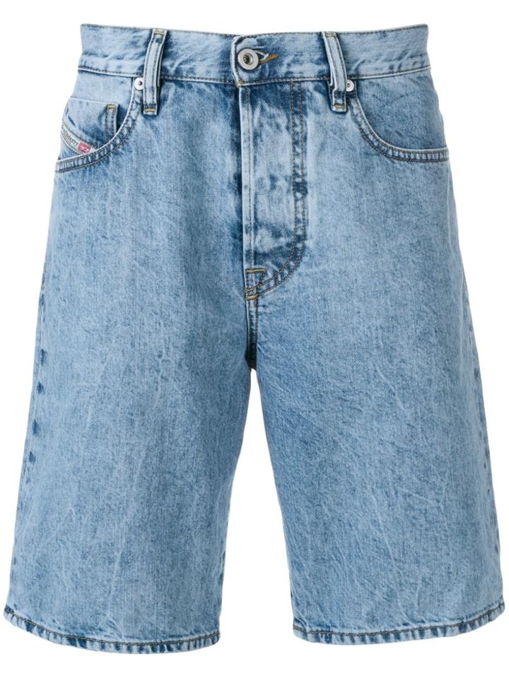 Diesel Stonewashed Denim Shorts - Blue
