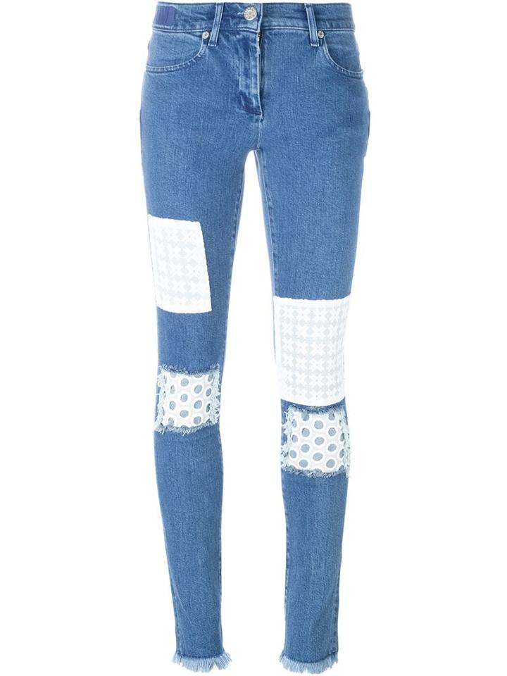 House Of Holland Patched Skinny Jeans, Women's, Size: 6, Blue, Cotton/spandex/elastane