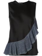 Helmut Lang - Contrast Pleated Trim Top - Women - Silk/cotton/polyester/triacetate - M, Black, Silk/cotton/polyester/triacetate