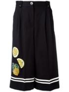 Dolce & Gabbana Fruit Embellished Culottes, Women's, Size: 40, Black, Cotton/spandex/elastane/plastic/viscose