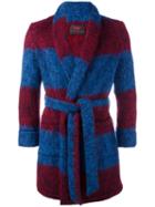 Mp Massimo Piombo Striped Belted Robe Coat, Men's, Size: 40, Blue, Cupro/wool/mohair/polyamide